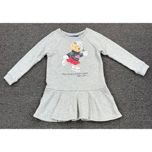 Polo Ralph Lauren Girls Size 5 Gray Polo Bear Ice Skater Sweatshirt Dress